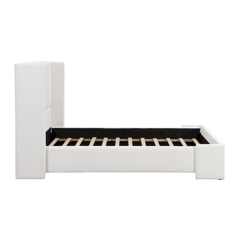 - Lit Isabella Queen en tissu blanc avec tête de lit haute à oreilles