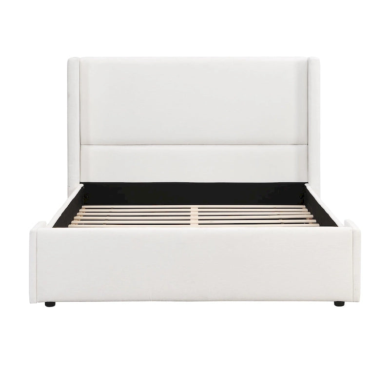 - Lit Isabella Queen en tissu blanc avec tête de lit haute à oreilles