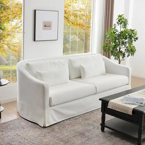 Canapé 3 places déhoussable en lin avec 4 coussins et jupe, 90L