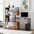 Bureau d'ordinateur à domicile en forme de L, table d'angle, table d'ordinateur rotative avec étagère à 5 niveaux