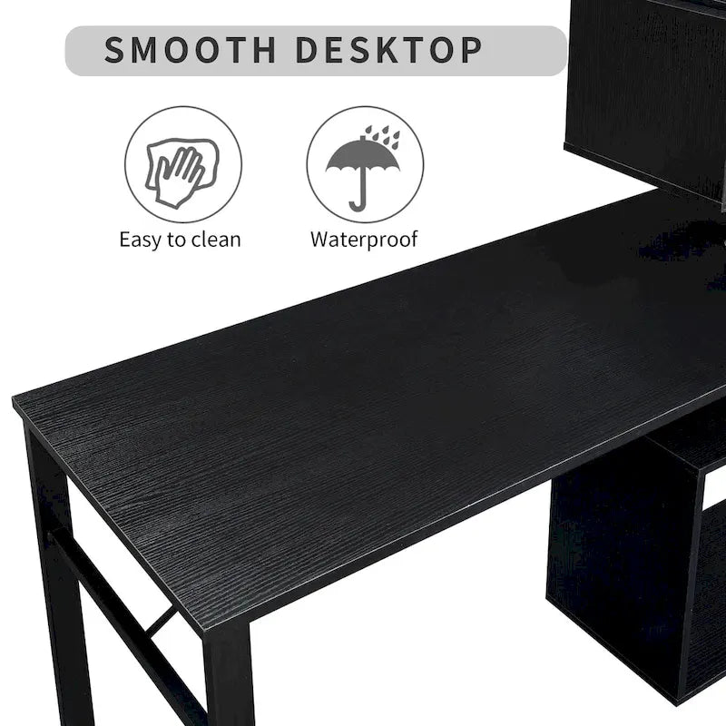 Bureau d'ordinateur à domicile en forme de L, table d'angle, table d'ordinateur rotative avec étagère à 5 niveaux