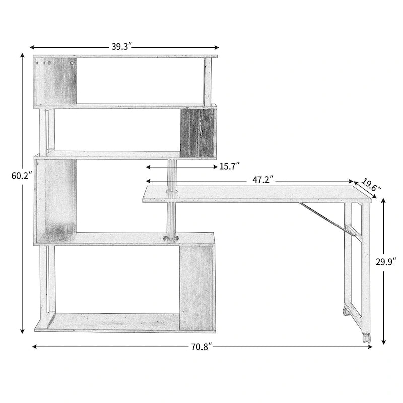 Bureau d'ordinateur à domicile en forme de L, table d'angle, table d'ordinateur rotative avec étagère à 5 niveaux