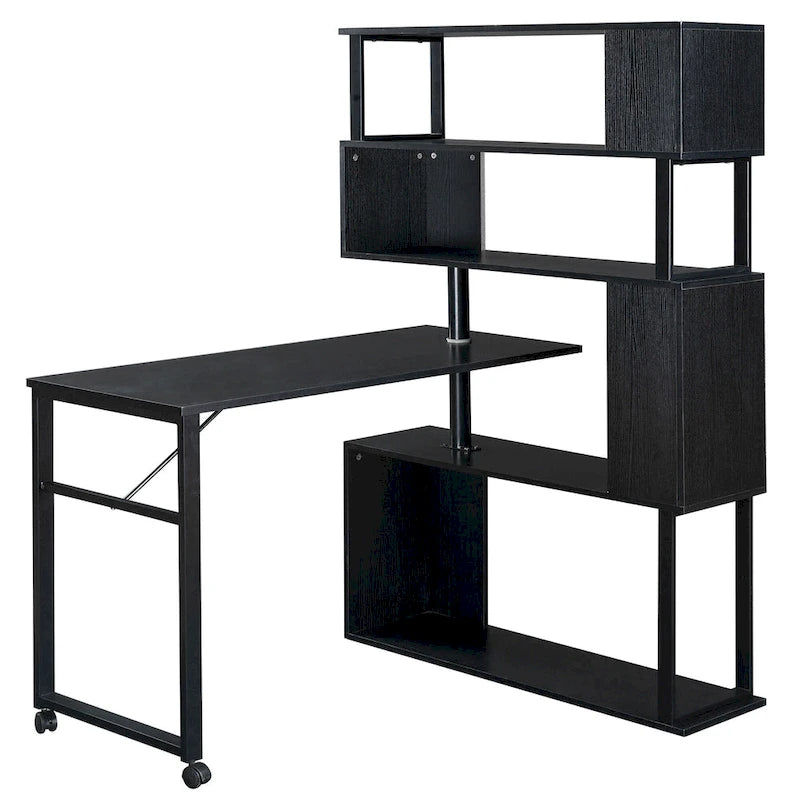 Bureau d'ordinateur à domicile en forme de L, table d'angle, table d'ordinateur rotative avec étagère à 5 niveaux