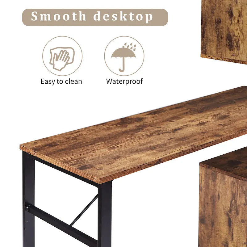 Bureau d'ordinateur à domicile en forme de L, table d'angle, table d'ordinateur rotative avec étagère à 5 niveaux