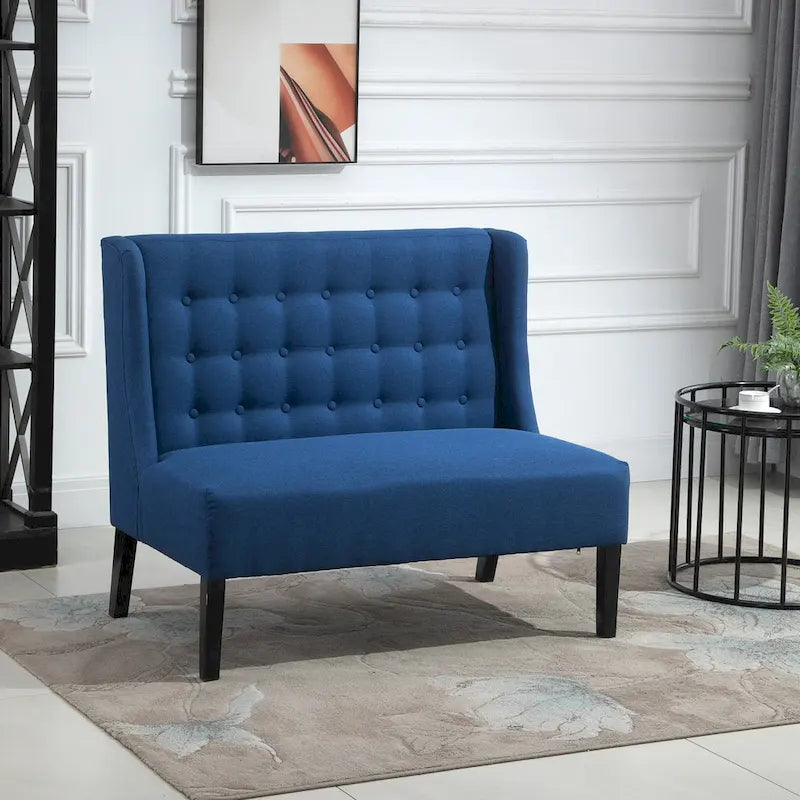 Linen Fabric Upholstery Double Sofa Tufted Loveseat Armless Couch Living Room Furniture with Wood Legs - 28.75*43.25*36.5
