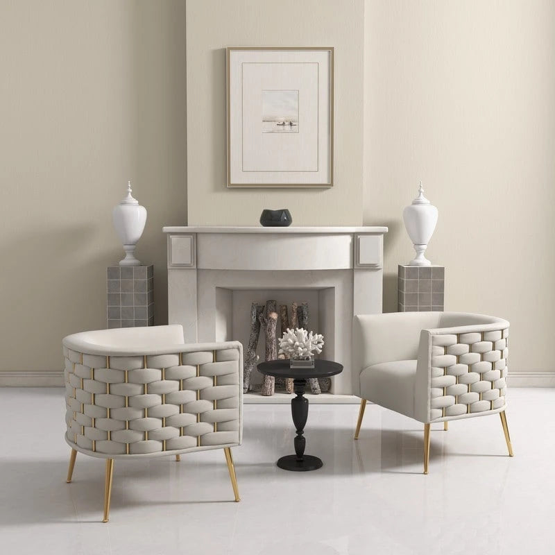 Fauteuil d'appoint rond en velours, style Mid-Century Modern, pour salon, lot de 2