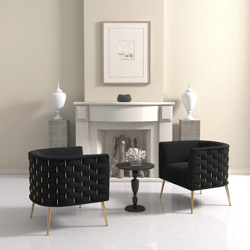 Fauteuil d'appoint rond en velours, style Mid-Century Modern, pour salon, lot de 2
