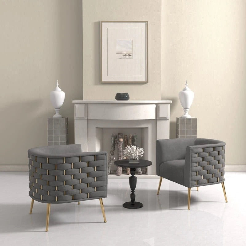 Fauteuil d'appoint rond en velours, style Mid-Century Modern, pour salon, lot de 2