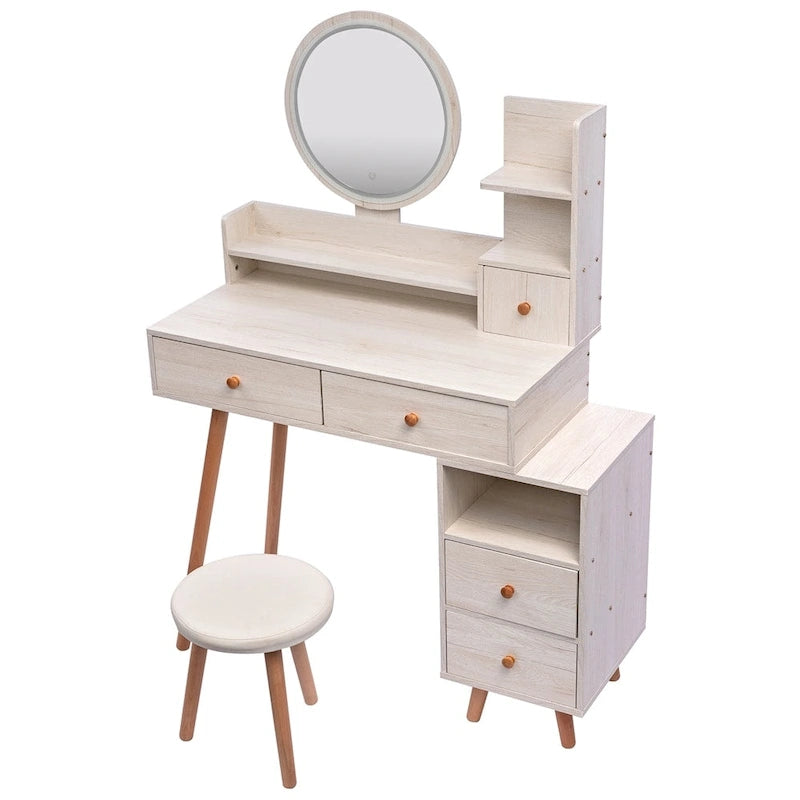 Length Adjustable Vanity Table  w/ Touch LED Mirror and 5 Drawers