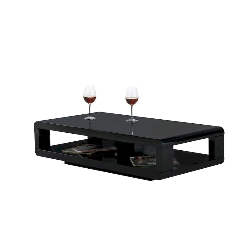 Table basse laquée moderne, noire brillante 48X24X12H