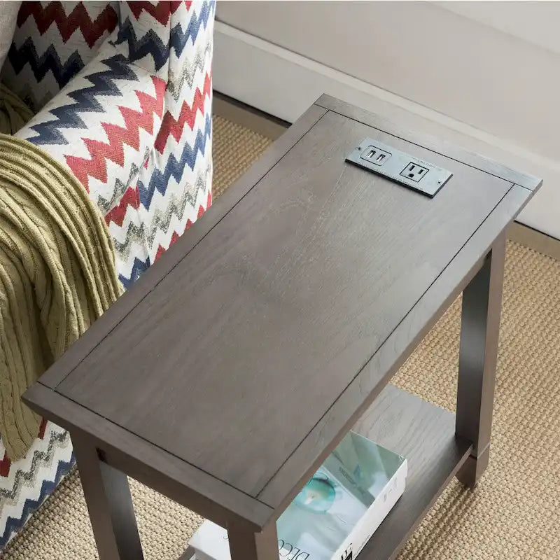 Table d'appoint rustique en ardoise avec port USB-C