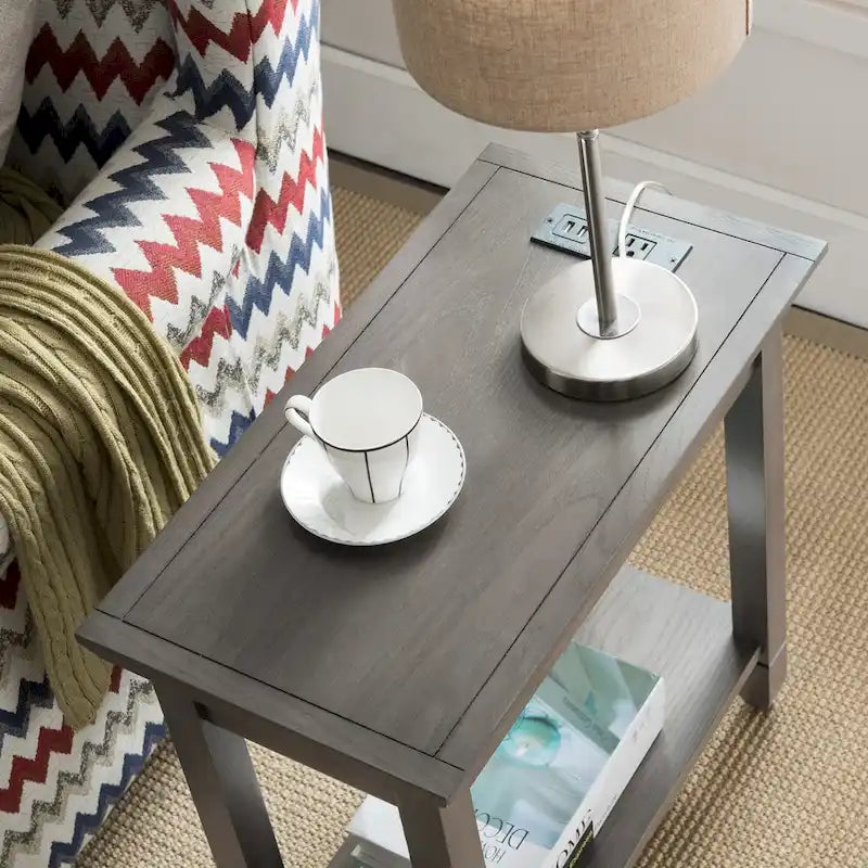 Table d'appoint rustique en ardoise avec port USB-C