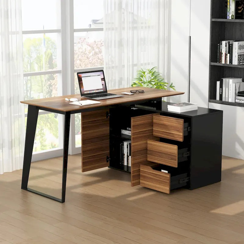 54,3 Bureau d'angle avec tiroirs et meuble pour ordinateur de bureau