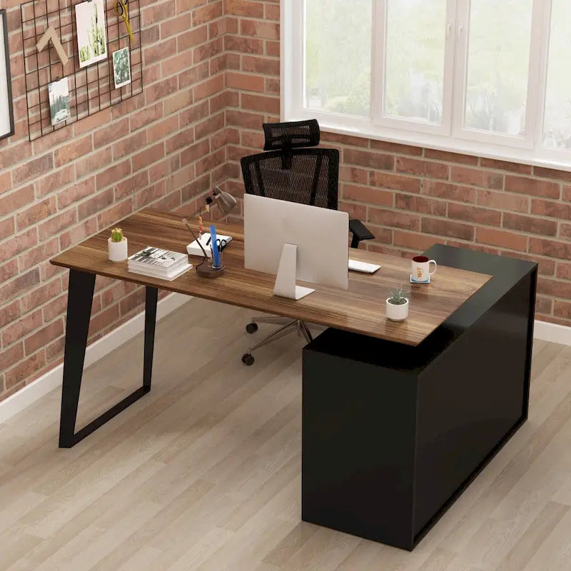 54,3 Bureau d'angle avec tiroirs et meuble pour ordinateur de bureau
