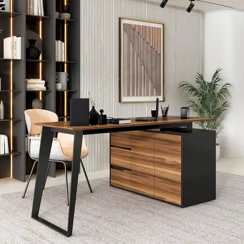 54,3 Bureau d'angle avec tiroirs et meuble pour ordinateur de bureau