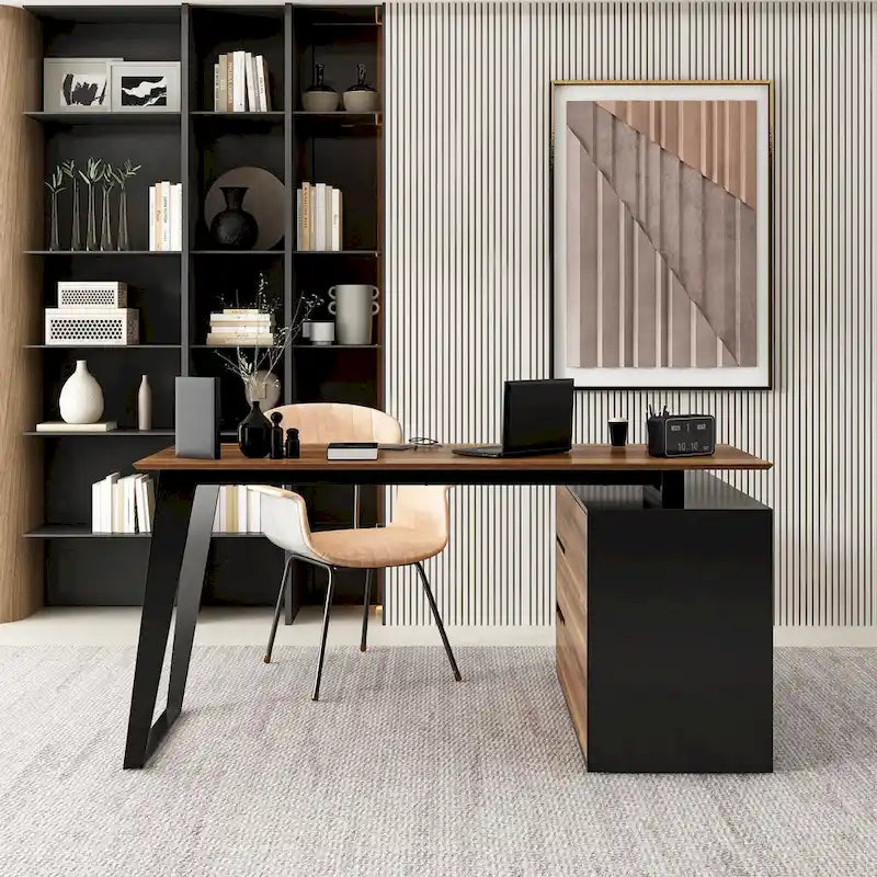 54,3 Bureau d'angle avec tiroirs et meuble pour ordinateur de bureau