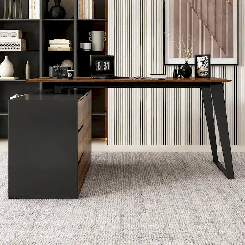 54,3 Bureau d'angle avec tiroirs et meuble pour ordinateur de bureau