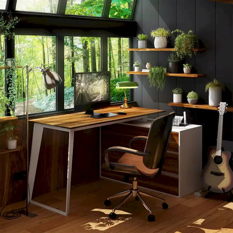54,3 Bureau d'angle avec tiroirs et meuble pour ordinateur de bureau