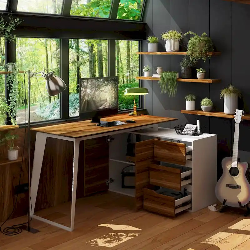54,3 Bureau d'angle avec tiroirs et meuble pour ordinateur de bureau