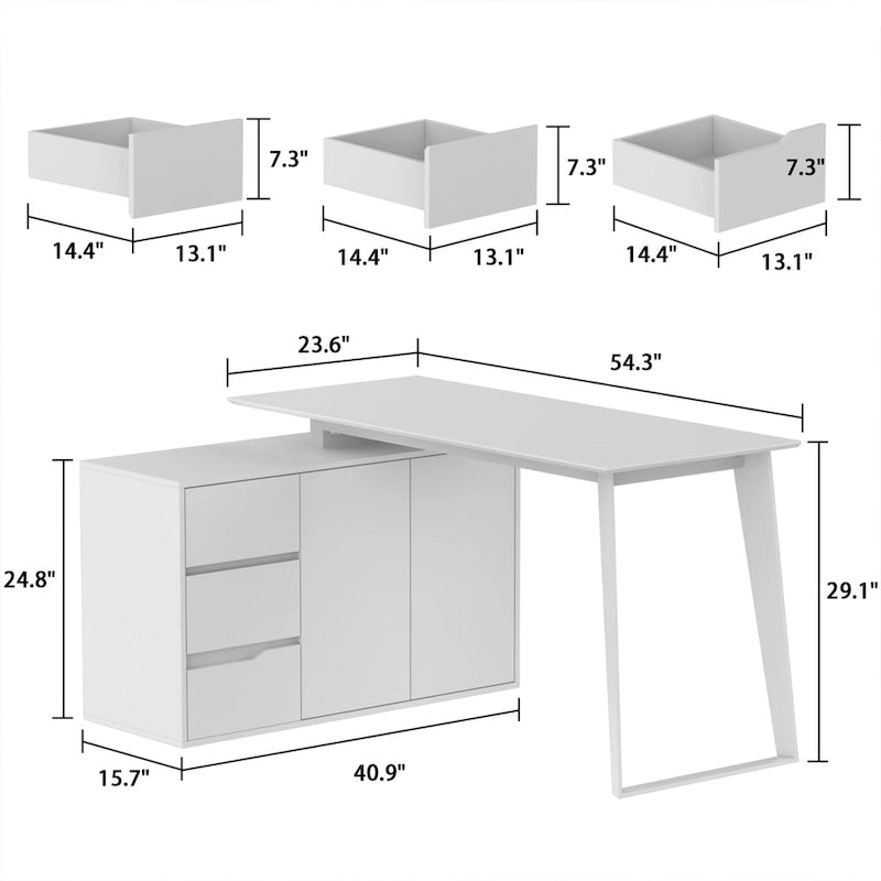 54,3 Bureau d'angle avec tiroirs et meuble pour ordinateur de bureau