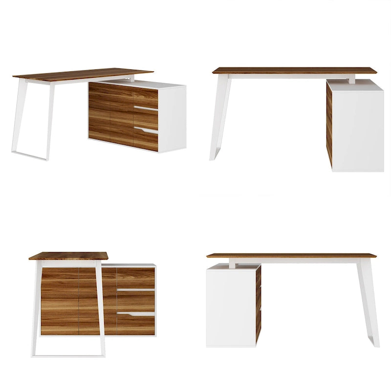 54,3 Bureau d'angle avec tiroirs et meuble pour ordinateur de bureau