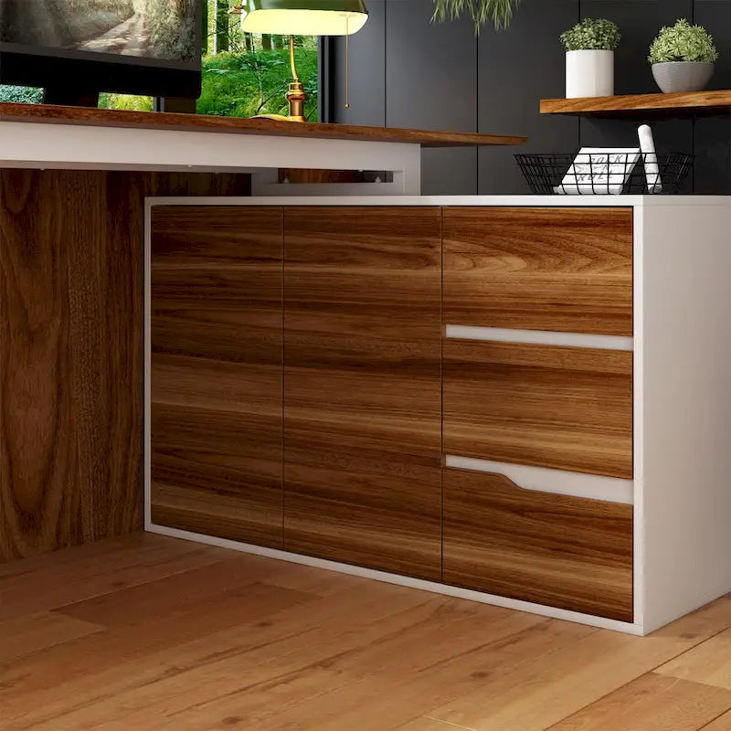 54,3 Bureau d'angle avec tiroirs et meuble pour ordinateur de bureau