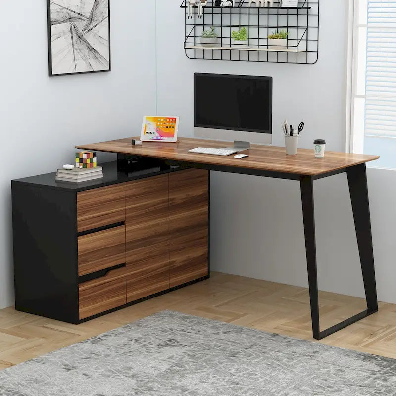 54,3 Bureau d'angle avec tiroirs et meuble pour ordinateur de bureau