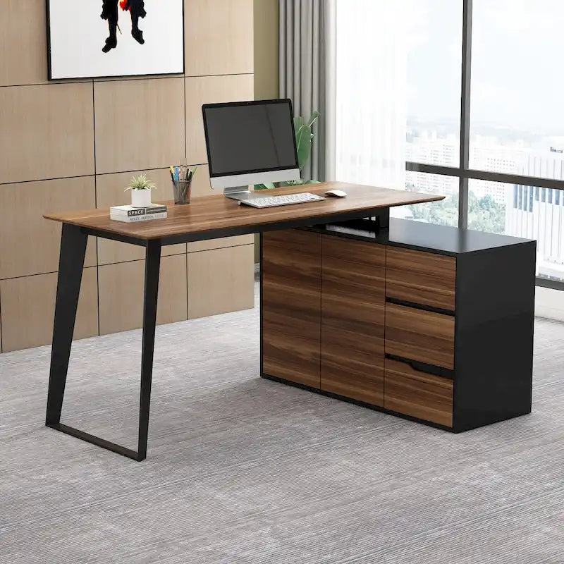 54,3 Bureau d'angle avec tiroirs et meuble pour ordinateur de bureau