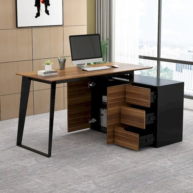54,3 Bureau d'angle avec tiroirs et meuble pour ordinateur de bureau
