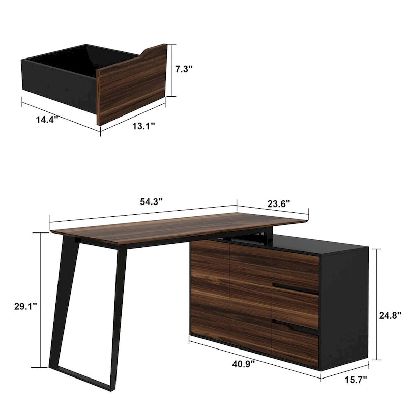 54,3 Bureau d'angle avec tiroirs et meuble pour ordinateur de bureau