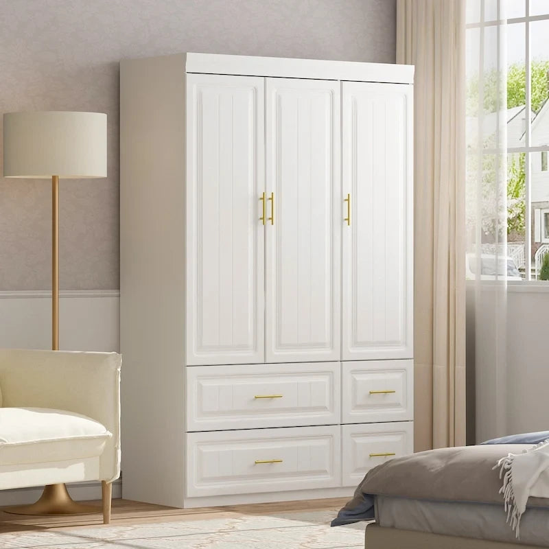 Armoire moderne autoportante avec penderie haute, coloris blanc – 93.7H