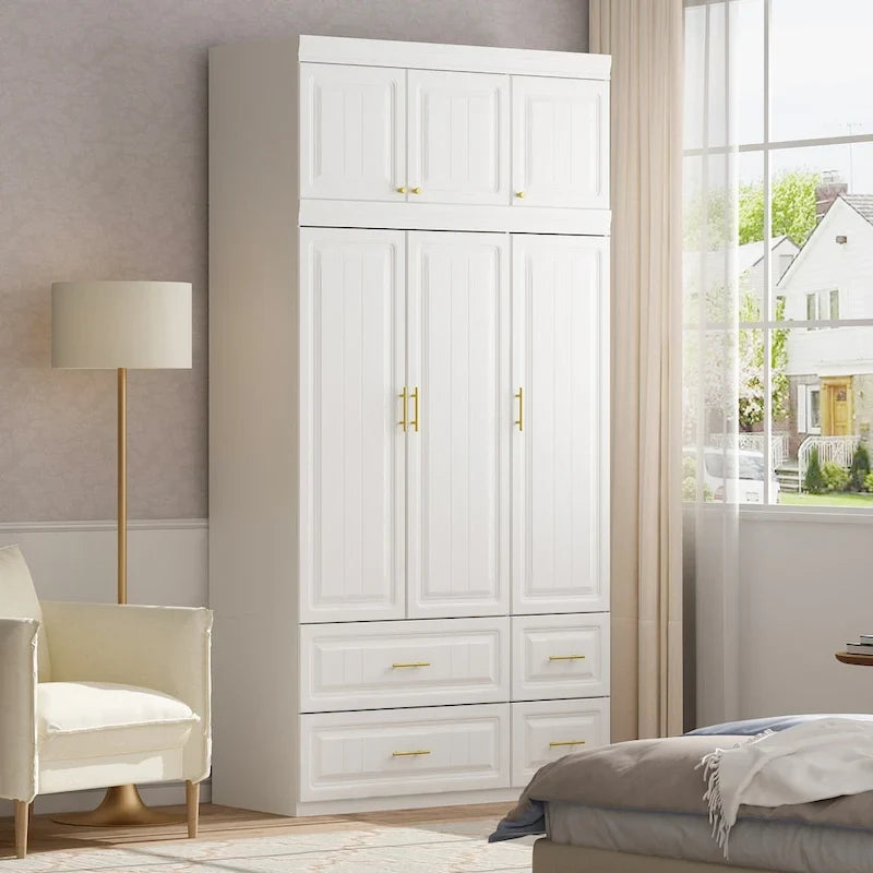 Modern Freestanding Wardrobe Armoire Clo High Cabinet Storage White - 93.7H