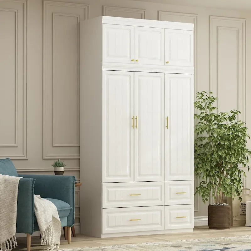 Armoire moderne autoportante avec penderie haute, coloris blanc – 93.7H