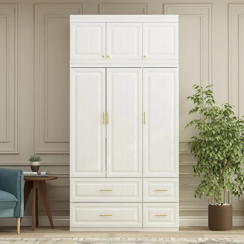 Armoire moderne autoportante avec penderie haute, coloris blanc – 93.7H