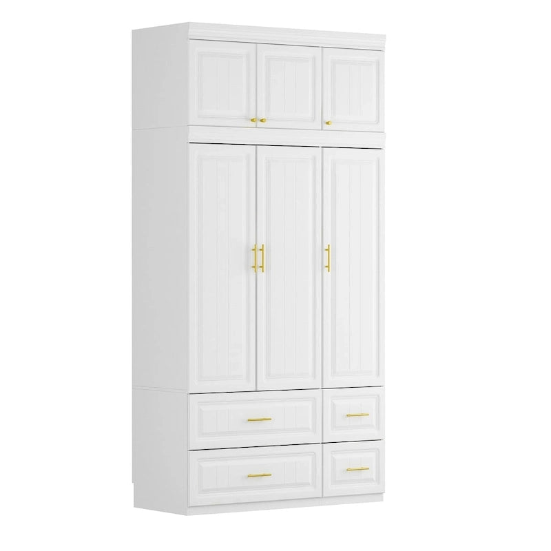 Armoire moderne autoportante avec penderie haute, coloris blanc – 93.7H