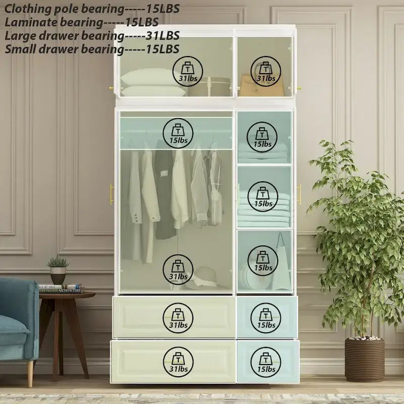 Armoire moderne autoportante avec penderie haute, coloris blanc – 93.7H