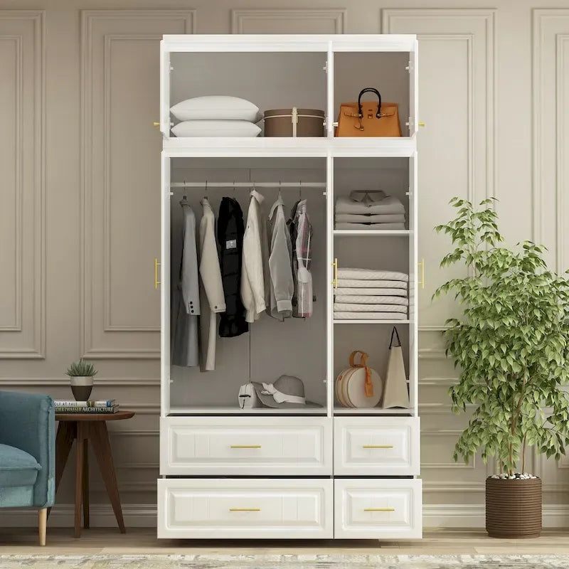 Armoire moderne autoportante avec penderie haute, coloris blanc – 93.7H