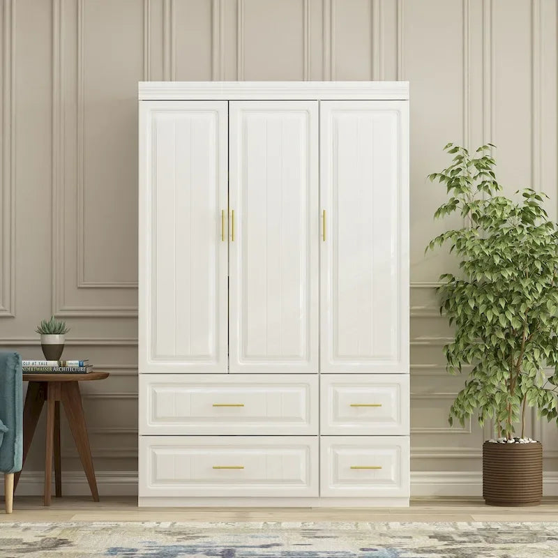 Armoire moderne autoportante avec penderie haute, coloris blanc – 93.7H