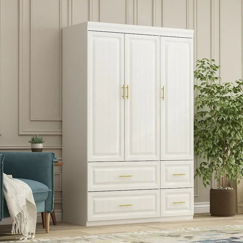 Armoire moderne autoportante avec penderie haute, coloris blanc – 93.7H
