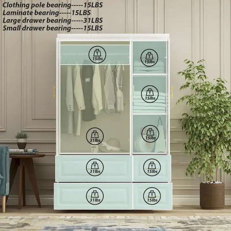 Armoire moderne autoportante avec penderie haute, coloris blanc – 93.7H
