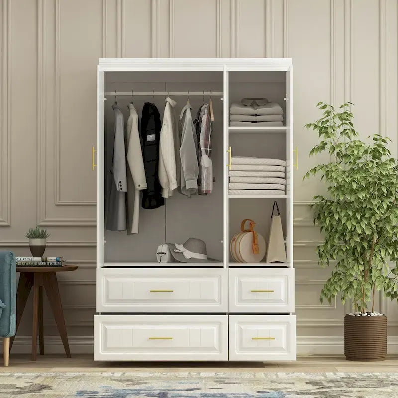 Armoire moderne autoportante avec penderie haute, coloris blanc – 93.7H