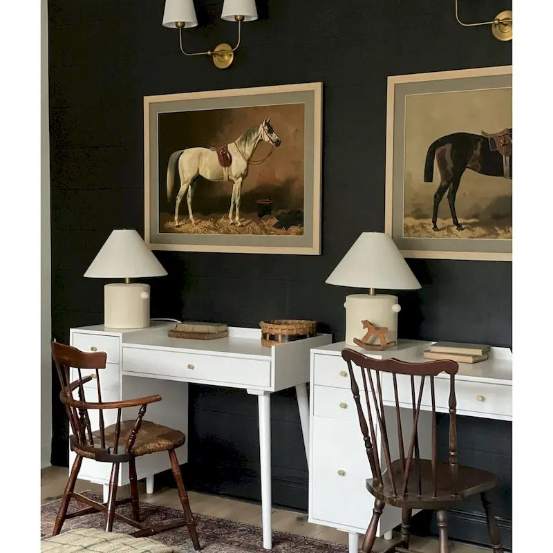 Bureau de style ferme moderne Daisy avec rangement et poignées décoratives en laiton