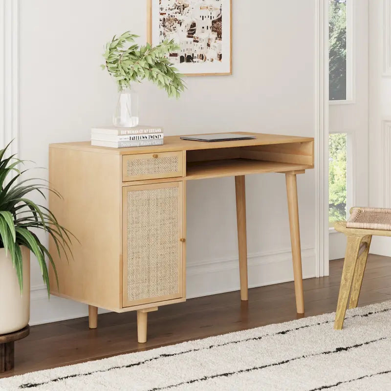 Bureau de style ferme moderne Daisy avec rangement et poignées décoratives en laiton
