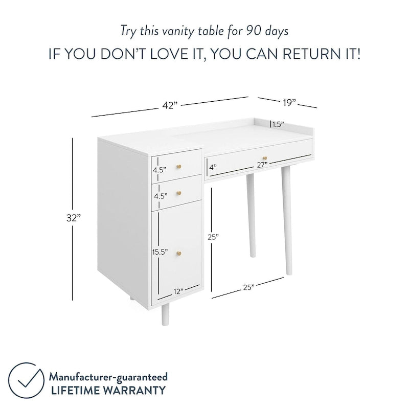 Bureau de style ferme moderne Daisy avec rangement et poignées décoratives en laiton