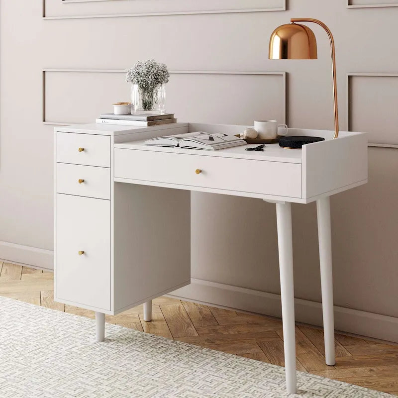 Bureau de style ferme moderne Daisy avec rangement et poignées décoratives en laiton