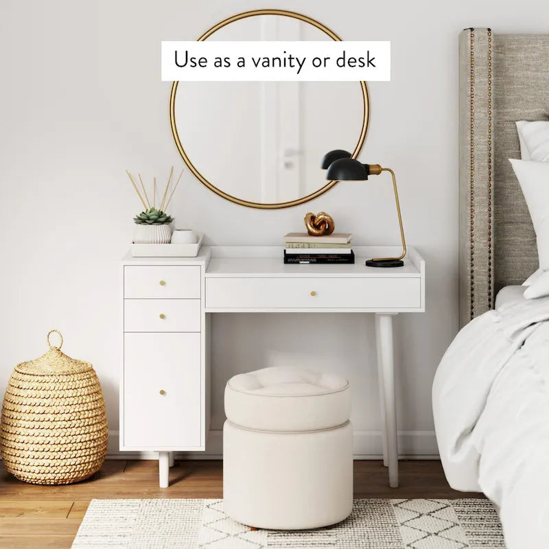 Bureau de style ferme moderne Daisy avec rangement et poignées décoratives en laiton