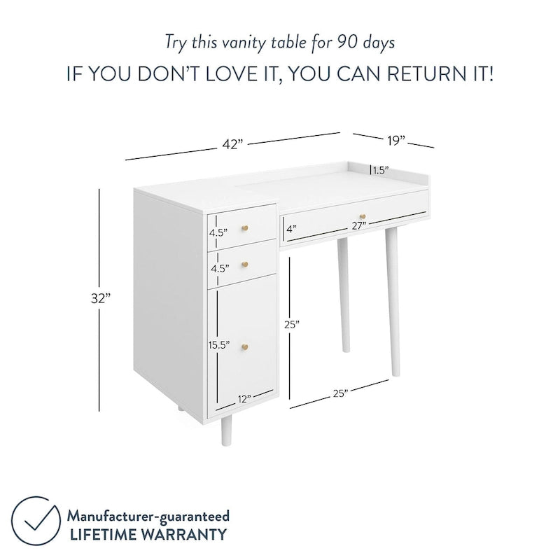 Bureau de style ferme moderne Daisy avec rangement et poignées décoratives en laiton