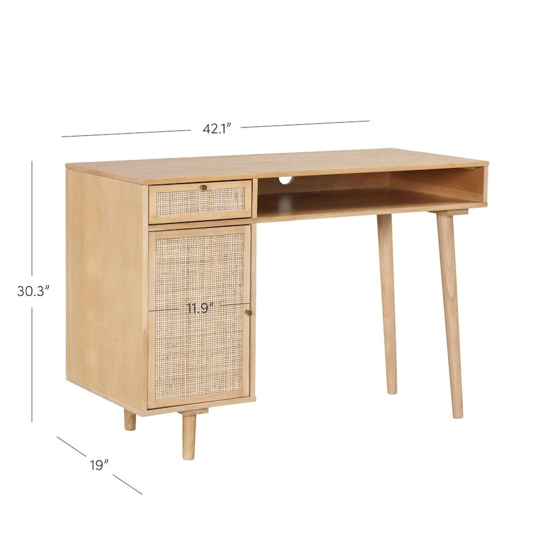 Bureau de style ferme moderne Daisy avec rangement et poignées décoratives en laiton