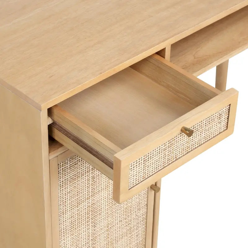 Bureau de style ferme moderne Daisy avec rangement et poignées décoratives en laiton