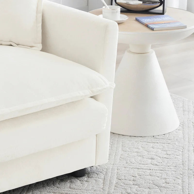 Fauteuil d'appoint lot de 2, Fauteuils haut de gamme rembourrés en chenille, Chaises d'appoint de salon avec coussin décoratif, Blanc